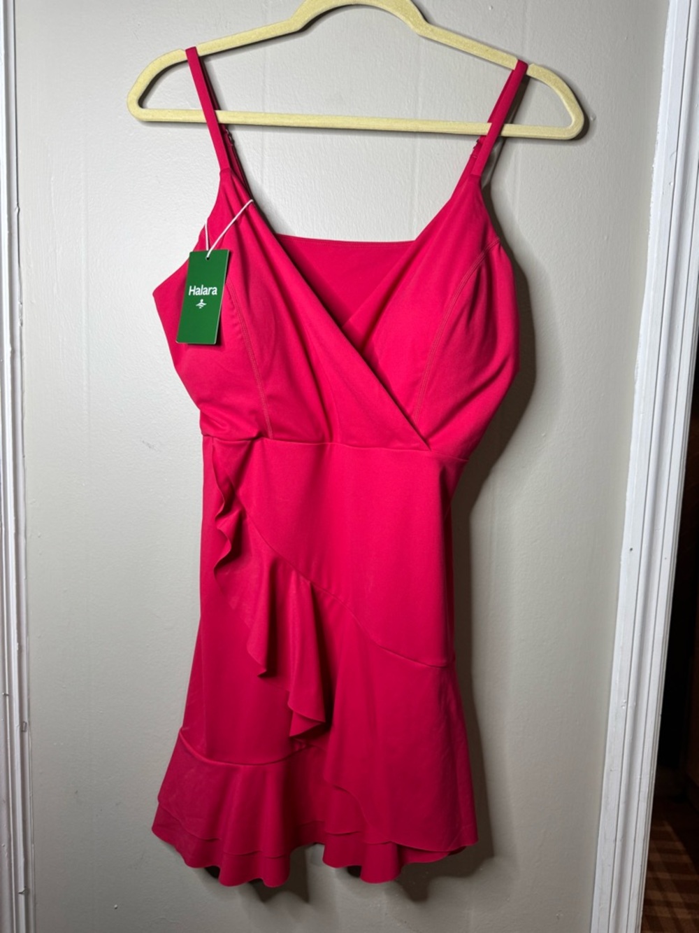 Halara Pink Ruffle Wrap-Front Dress